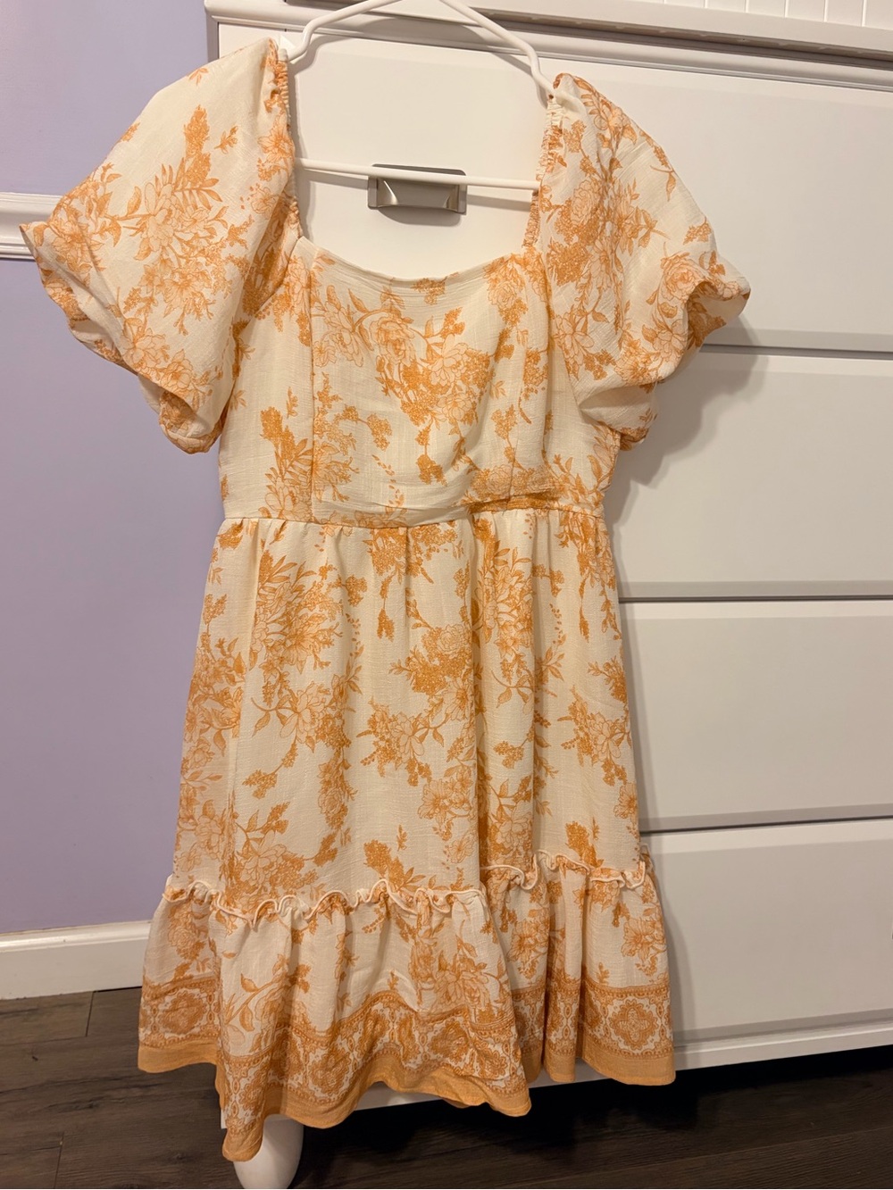 Blu Pepper Cream and Yellow Floral Puff-Sleeve Dress